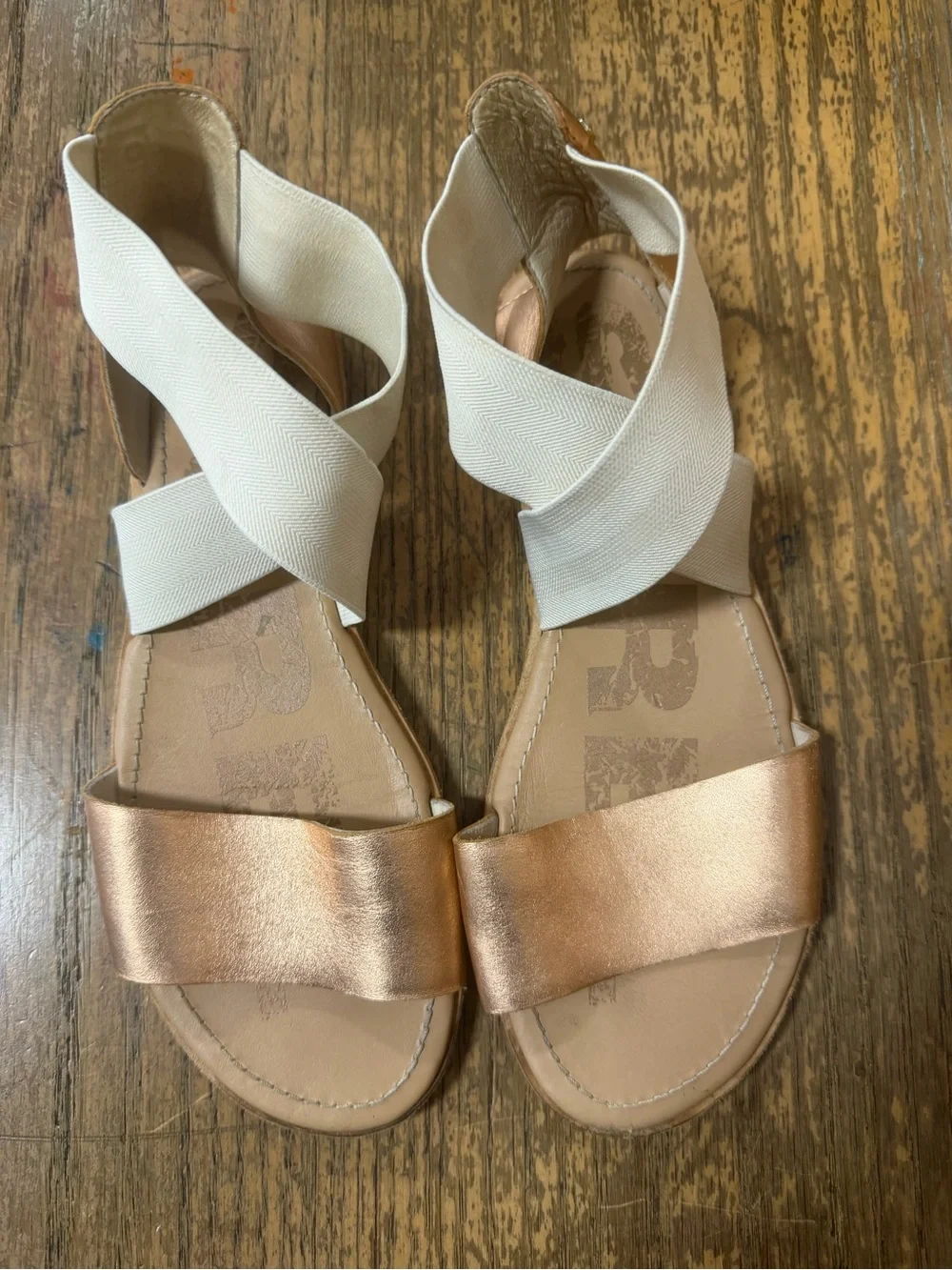 SOREL Women Ella Sandal Natural Rose Gold Elastic Ankle Strap Slide Women's 8
